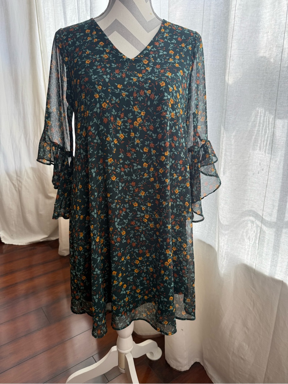 Calvin Klein Dark Green Floral Midi Dress
